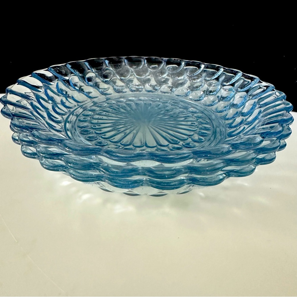 Three Anchor Hocking Bubble Blue Coupe or Soup Bowls-Vintage